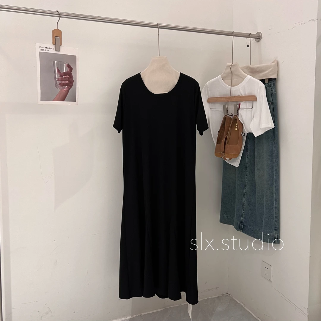 slx@ 2566 短袖圆领连衣裙