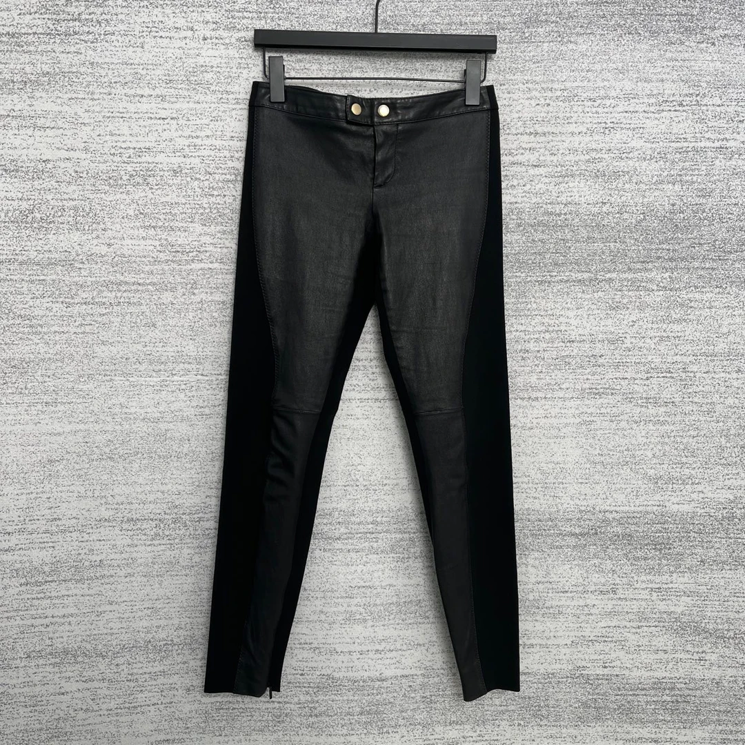 99新 GUCCI/古驰 拼接拉链黑裤/尺码38/WX109566
