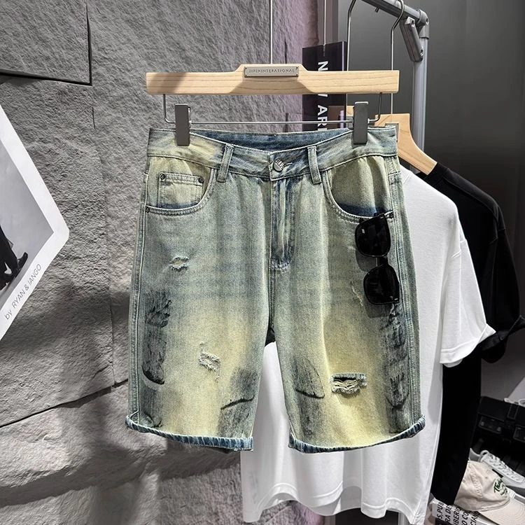 帅炸!无di质感!东莞货破洞男士男款男士短裤痞帅高级感废土风短裤