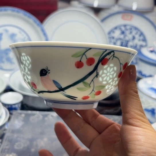 碗手绘5寸花鸟饭碗