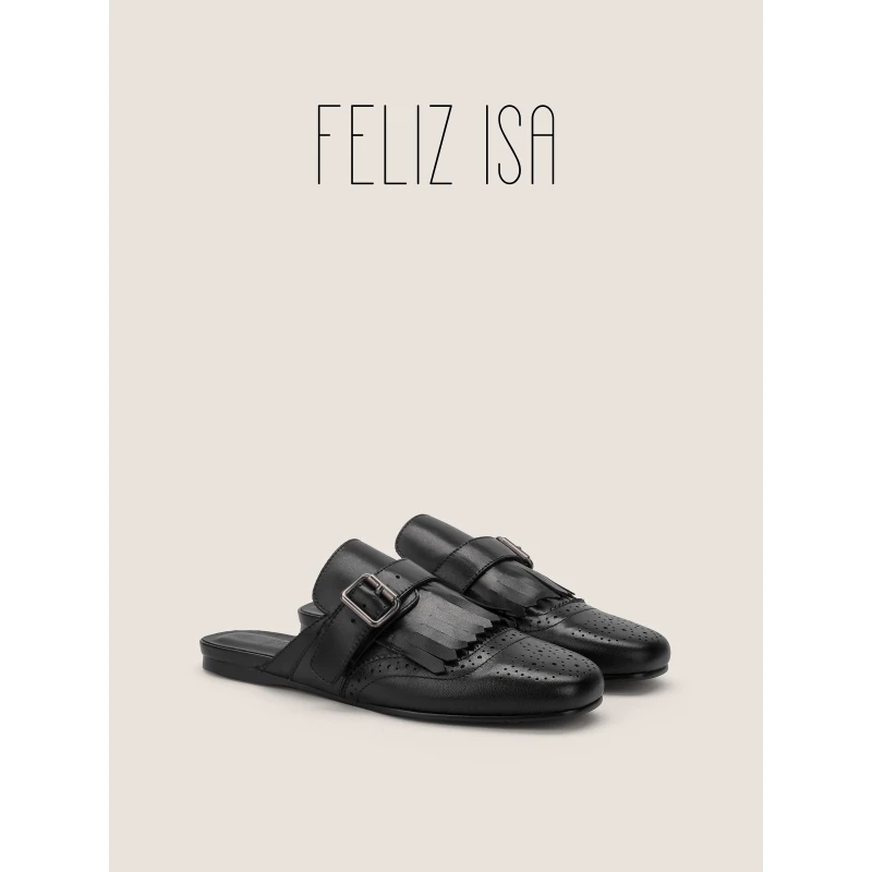 【FELIZ ISA】春夏复古文艺老钱风流苏真皮外穿半拖拖鞋