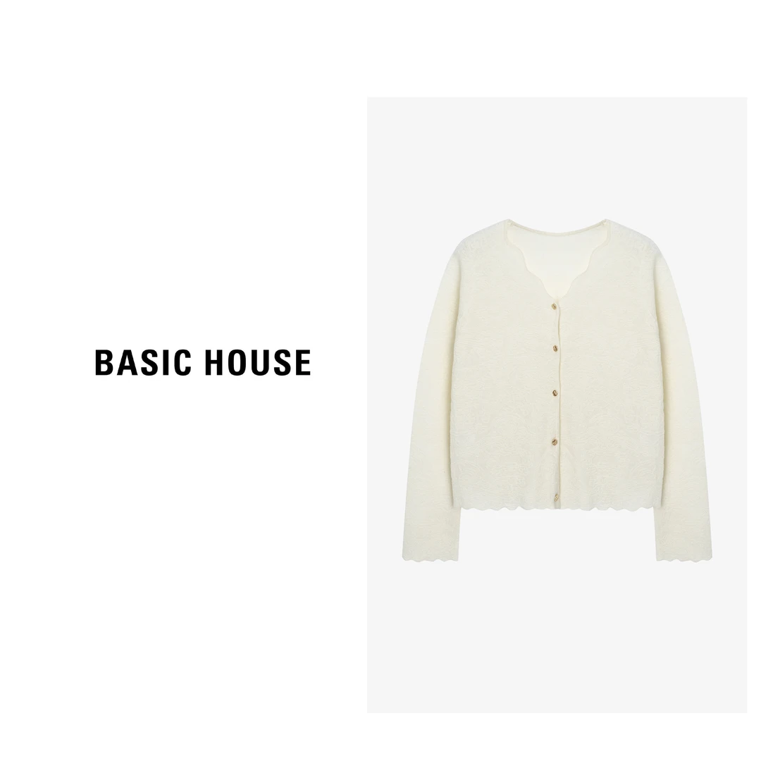Basic House/百家好夏季镂空花纹设计凉感针织衫-B0624H5I962
