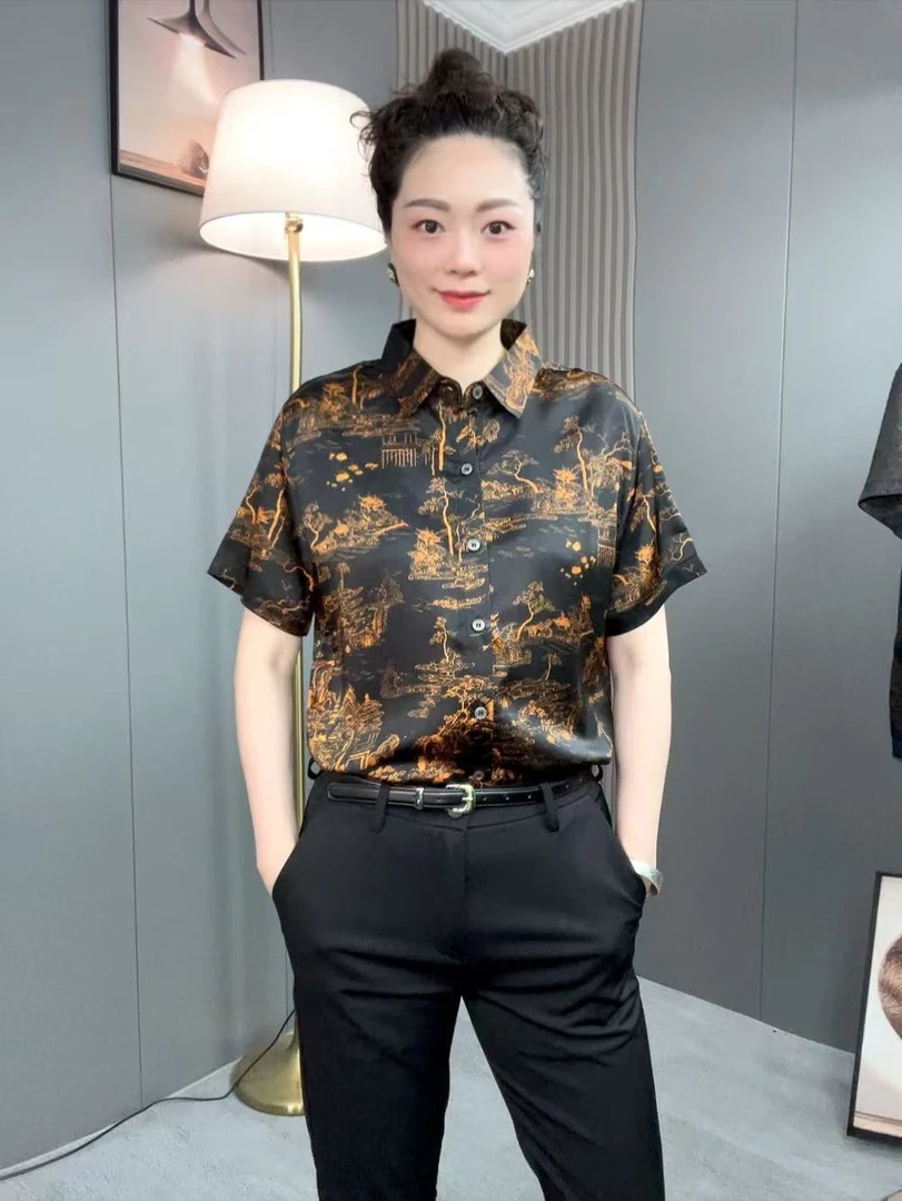 2025夏装男神必备桑蚕丝半袖衬衫 商务休闲时尚 轻薄透气 小树叶