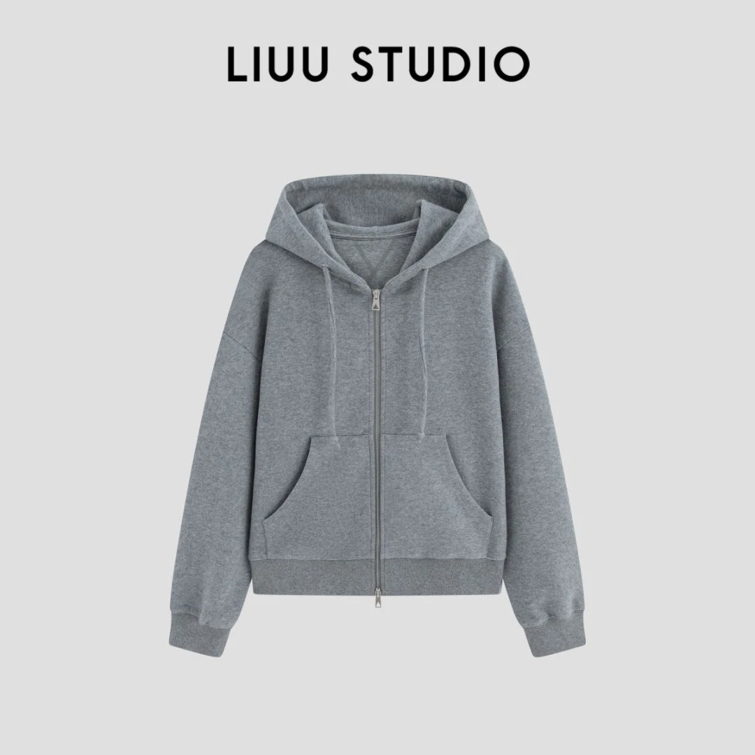 【LIUU】品质单品 定制面料 高级轻盈灰色连帽拉链卫衣