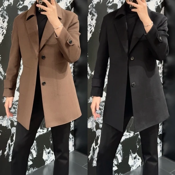 小雨男装｜希卡狮·澳洲羊毛·古巴领羊绒大衣双面羊毛昵风衣