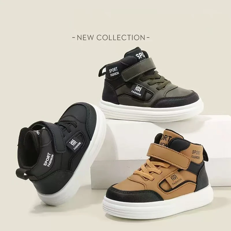 儿童运动鞋秋季新款男童休闲鞋高帮女童板鞋轻便软底宝宝鞋单