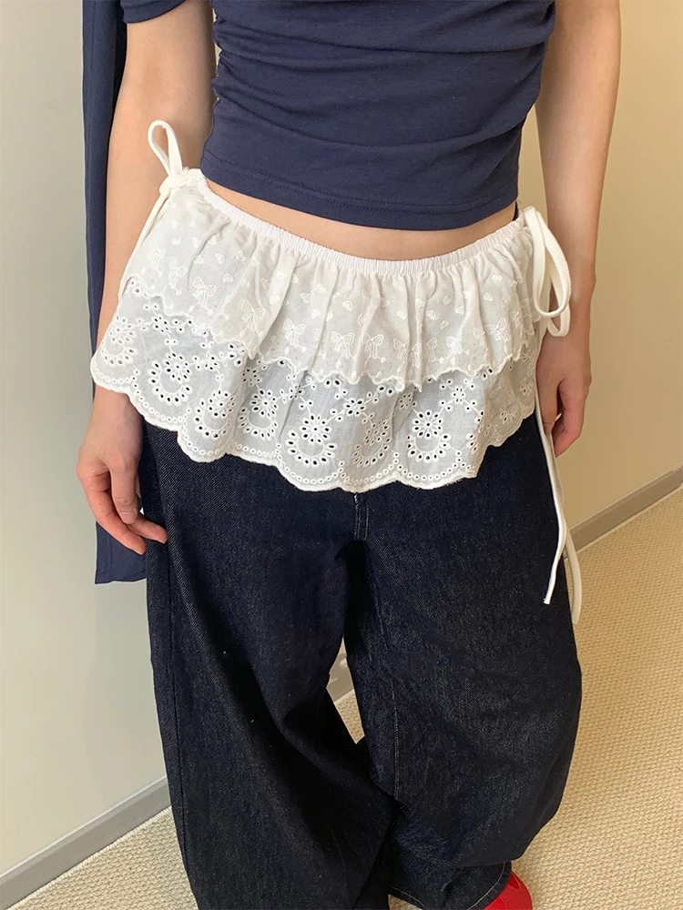 韩国设计感叠穿屁帘蕾丝花边系带裙帘围裙显瘦遮臀时髦打底半身裙