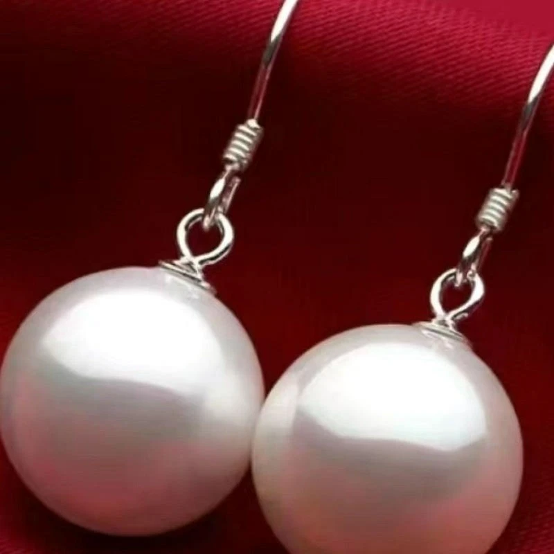 925银耳饰 925银超大白色珍珠耳挂女韩版银饰高端气质年轻珍珠