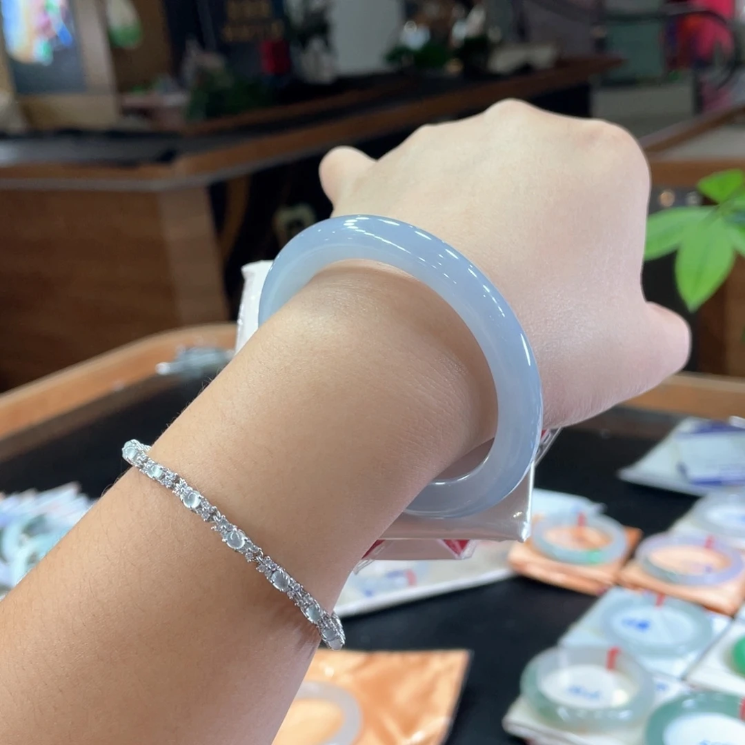 翡翠未镶嵌手镯53圈 牛仔蓝 所见即所得