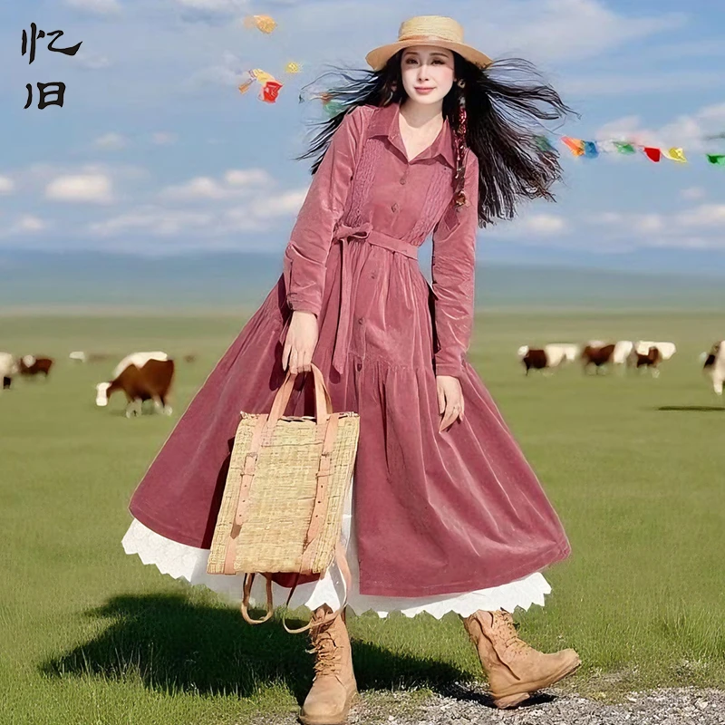 【知秋】纯色大摆灯芯绒风衣