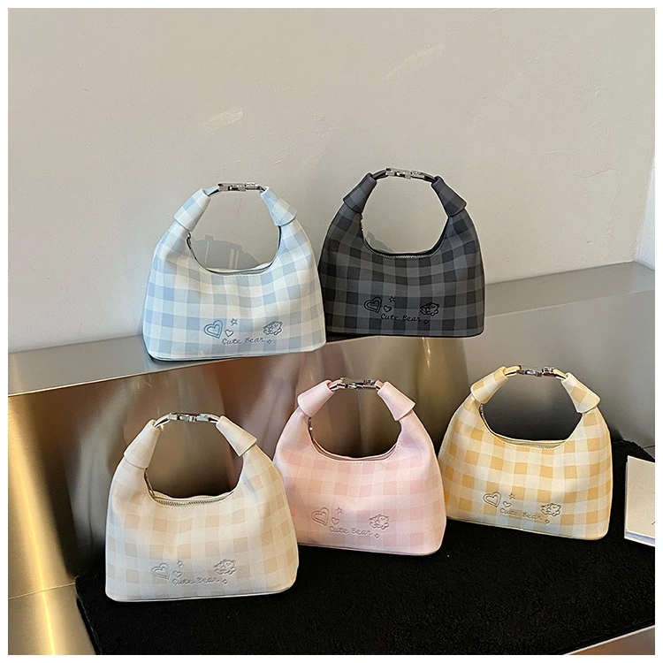 简约格纹手提小包包女2025新款潮时尚饺子包夏季链条斜挎包