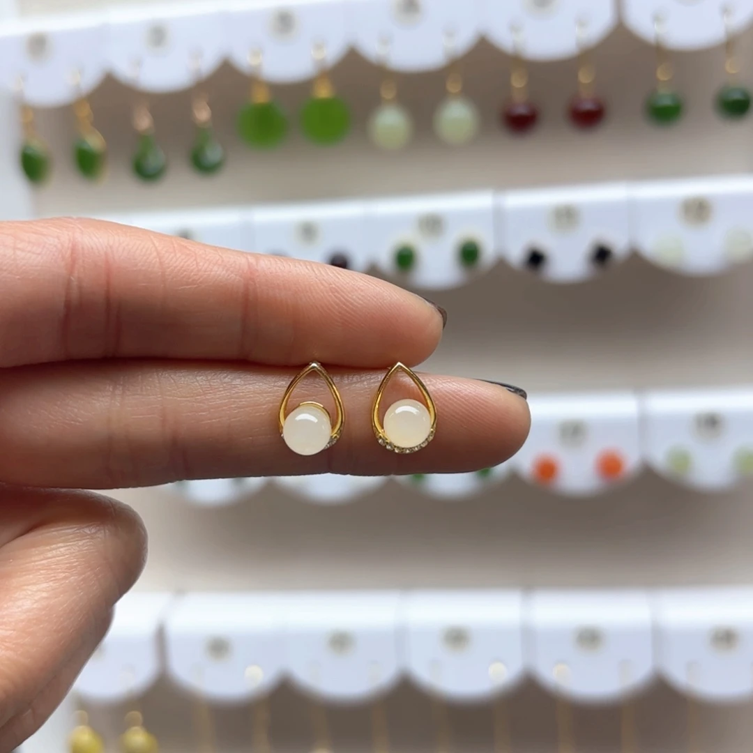 和田玉耳饰银S925镶嵌2