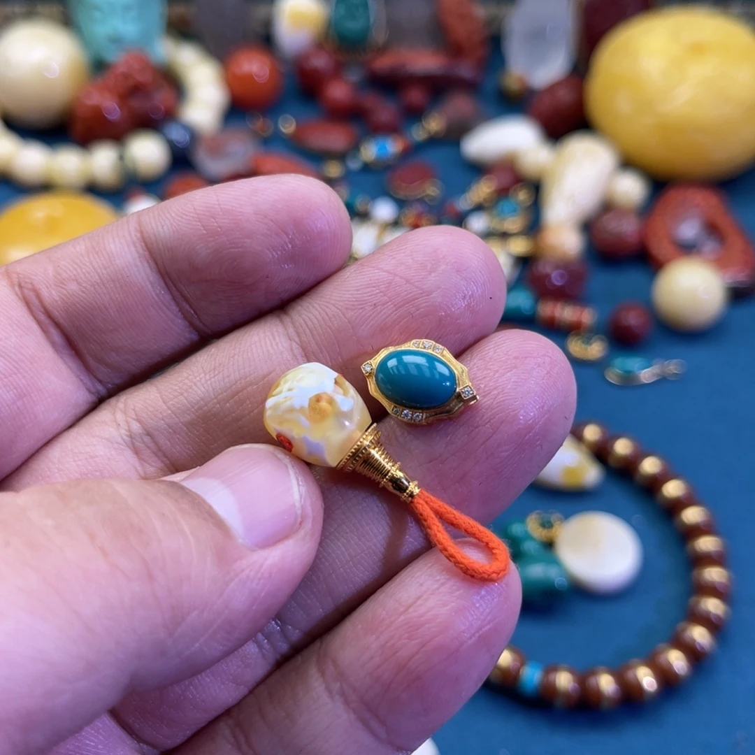 果***C琥珀18K金镶嵌珠宝奇石120