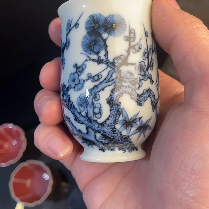 高***师青花釉里红主人杯