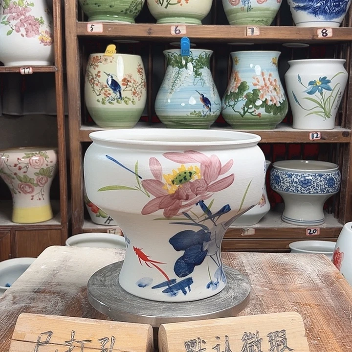 陶瓷口22青花荷花新款新款新款陶瓷