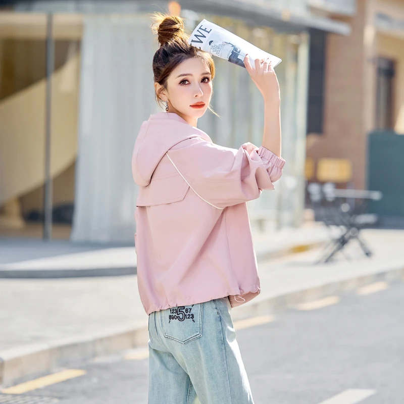 时尚短款连帽外套女2025春秋新款洋气减龄宽松显瘦休闲夹克上衣潮