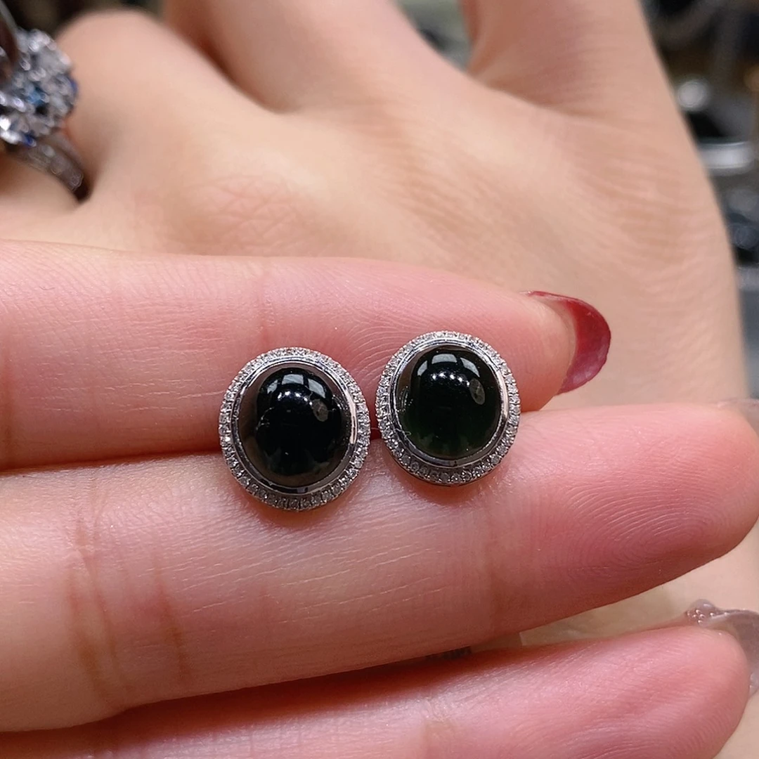 翡翠耳饰18K金镶嵌耳饰