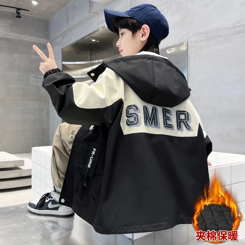 男童秋冬季夹棉外套加厚新款秋款中大儿童冬装冲锋衣男孩炸街夹克