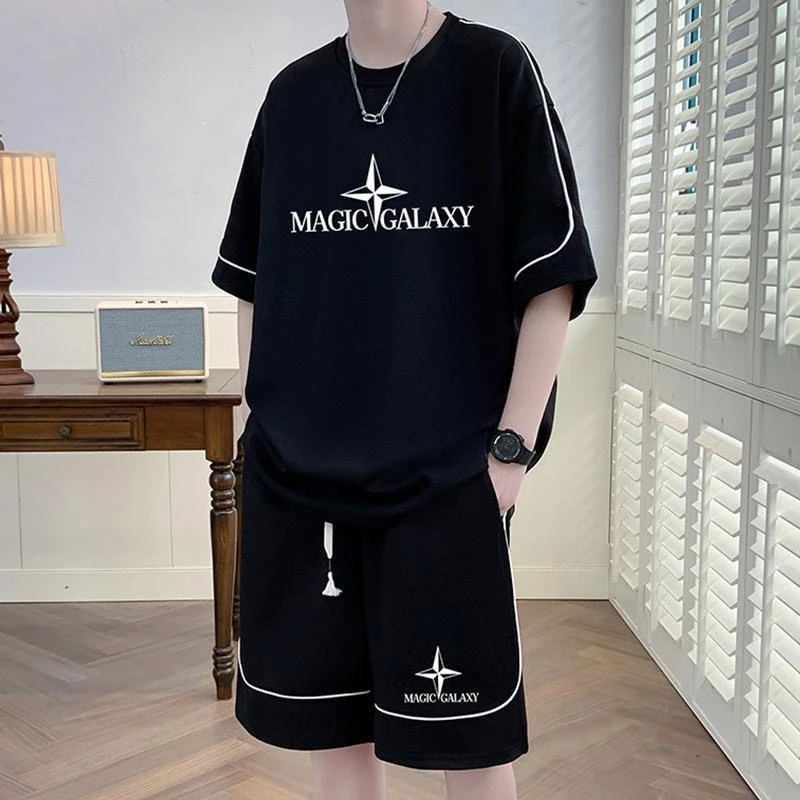 休闲运动套装男士夏季2025新款搭配一整套男生短裤短袖t恤两件套
