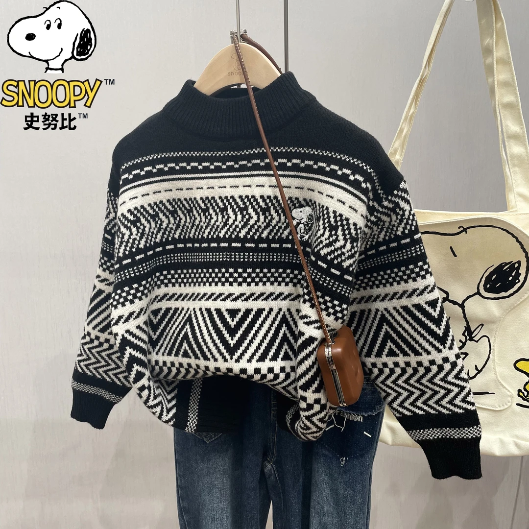 Snoopy/史努比儿童男童女童宝宝洋气加厚条纹毛衣大童男孩潮