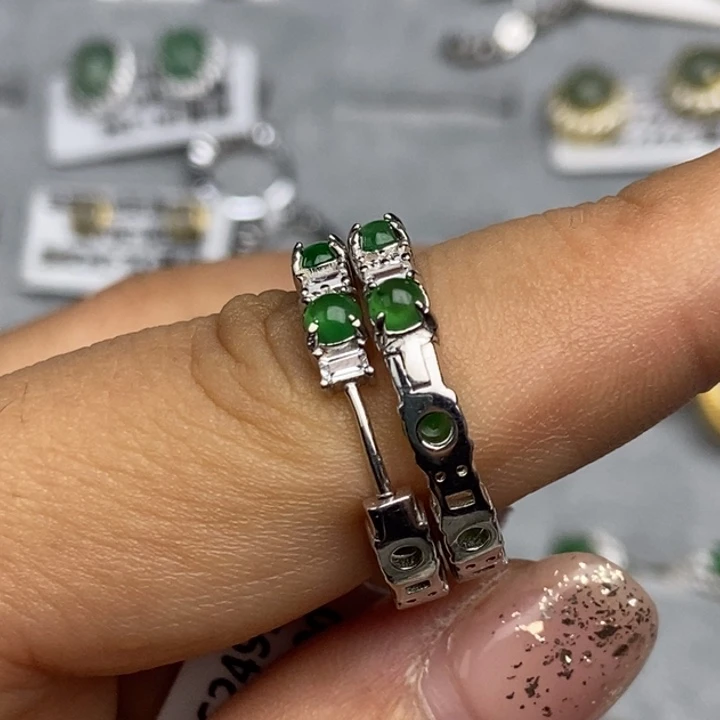 翡翠耳饰银S925镶嵌耳包