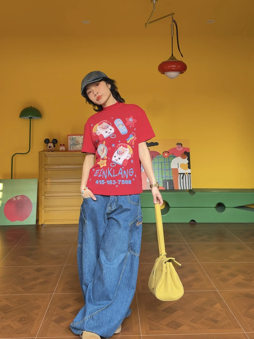 （1995小电话）正肩美式复古小众原创设计小领口T恤