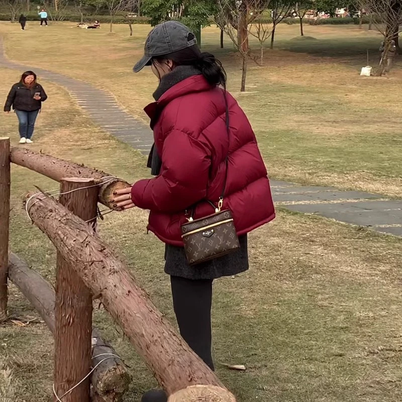 安哥拉红短款羽绒服女2025冬新韩版加厚90白鸭绒小个子面包服外套