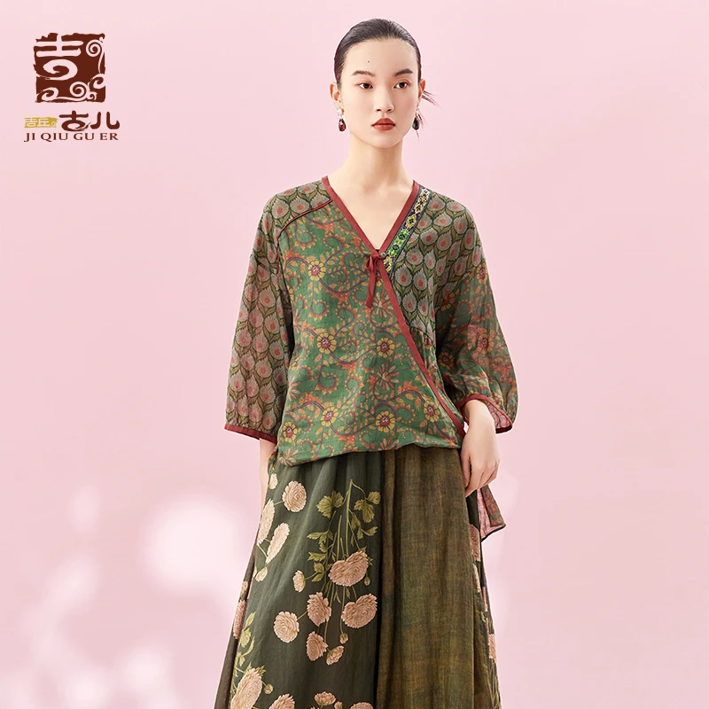 吉丘古儿上衣新中式复古宽松日常中国风提花多巴胺服装女G242Y018