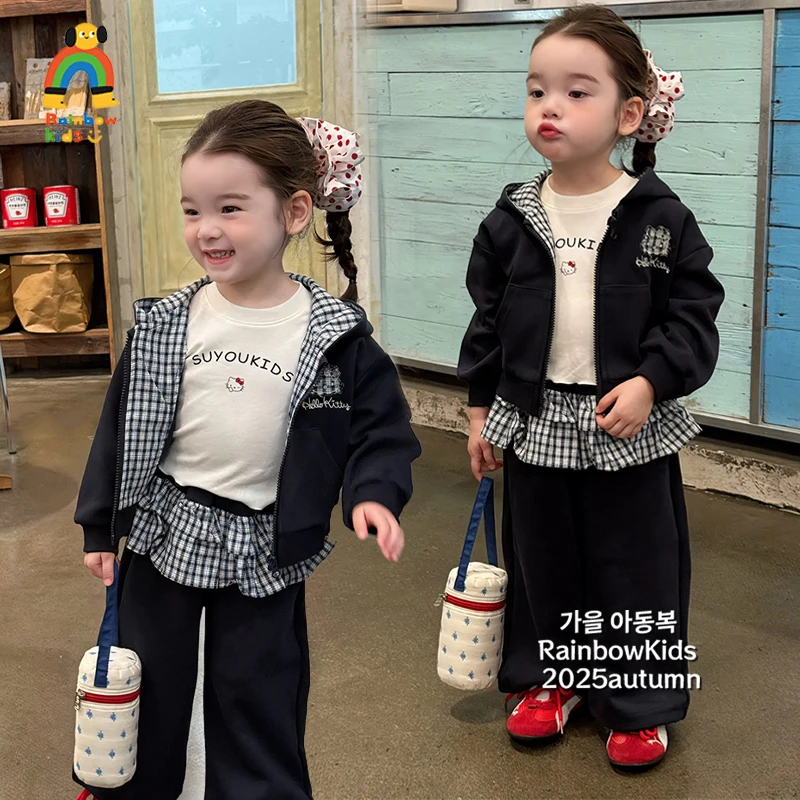 【彩虹家】2025秋款韩版卡通猫连帽套装-66169