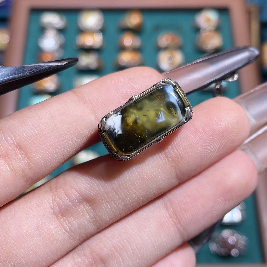 琥珀银S925镶嵌戒指