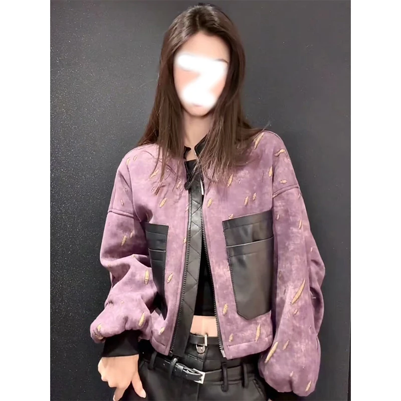 欧货复古立领短款外套女2025秋季新款宽松显瘦百搭机车风夹克上衣