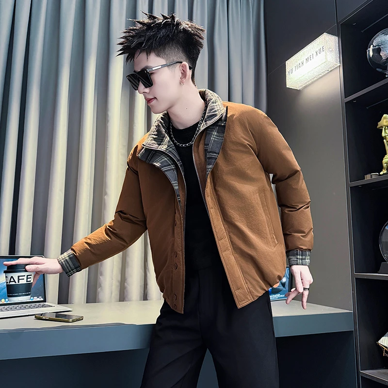 设计感假两件拼接排扣棉衣男士短款外套新款爆款保暖修身棉服外套