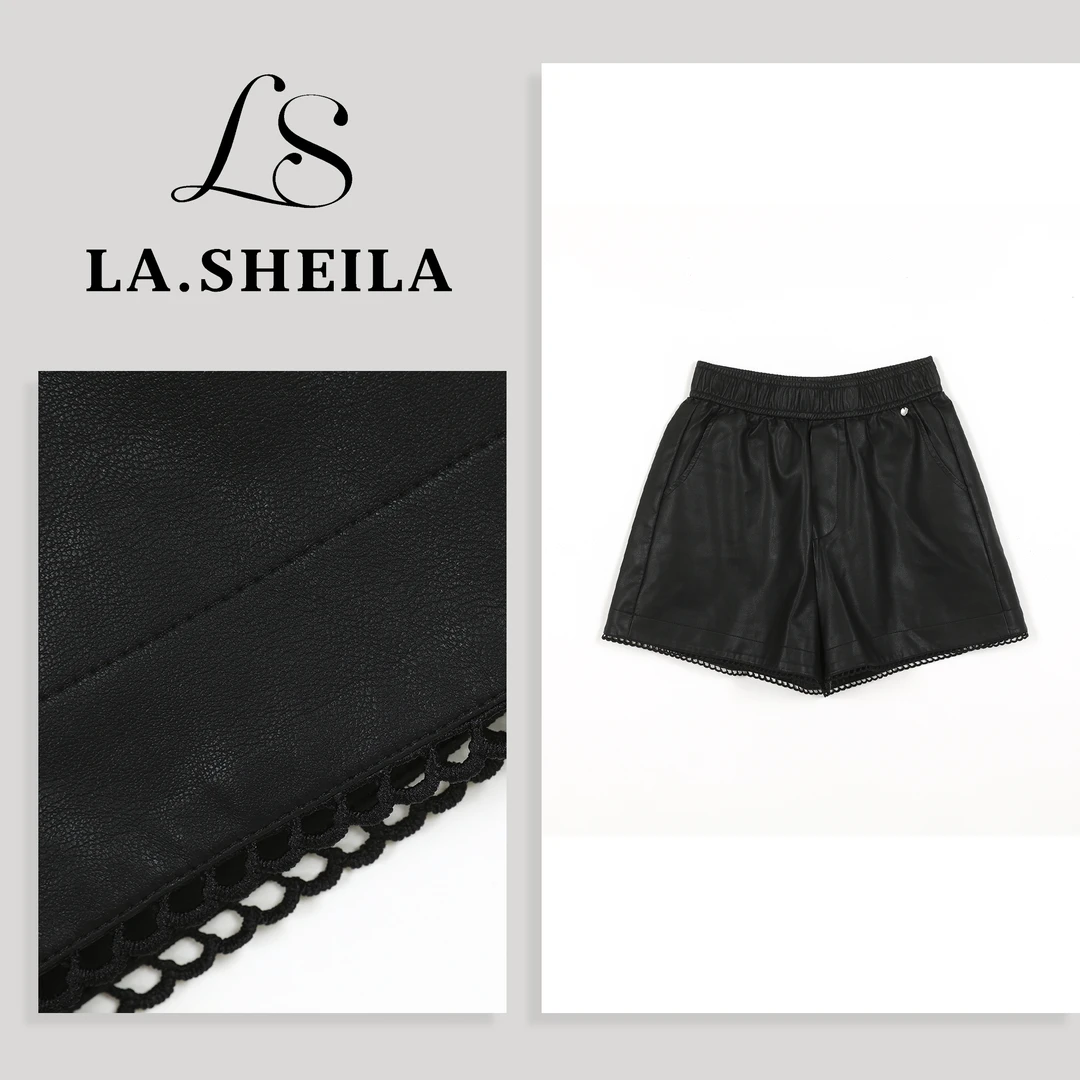 LA.Sheila 松紧腰气质皮短裤253-DK/0817-98110