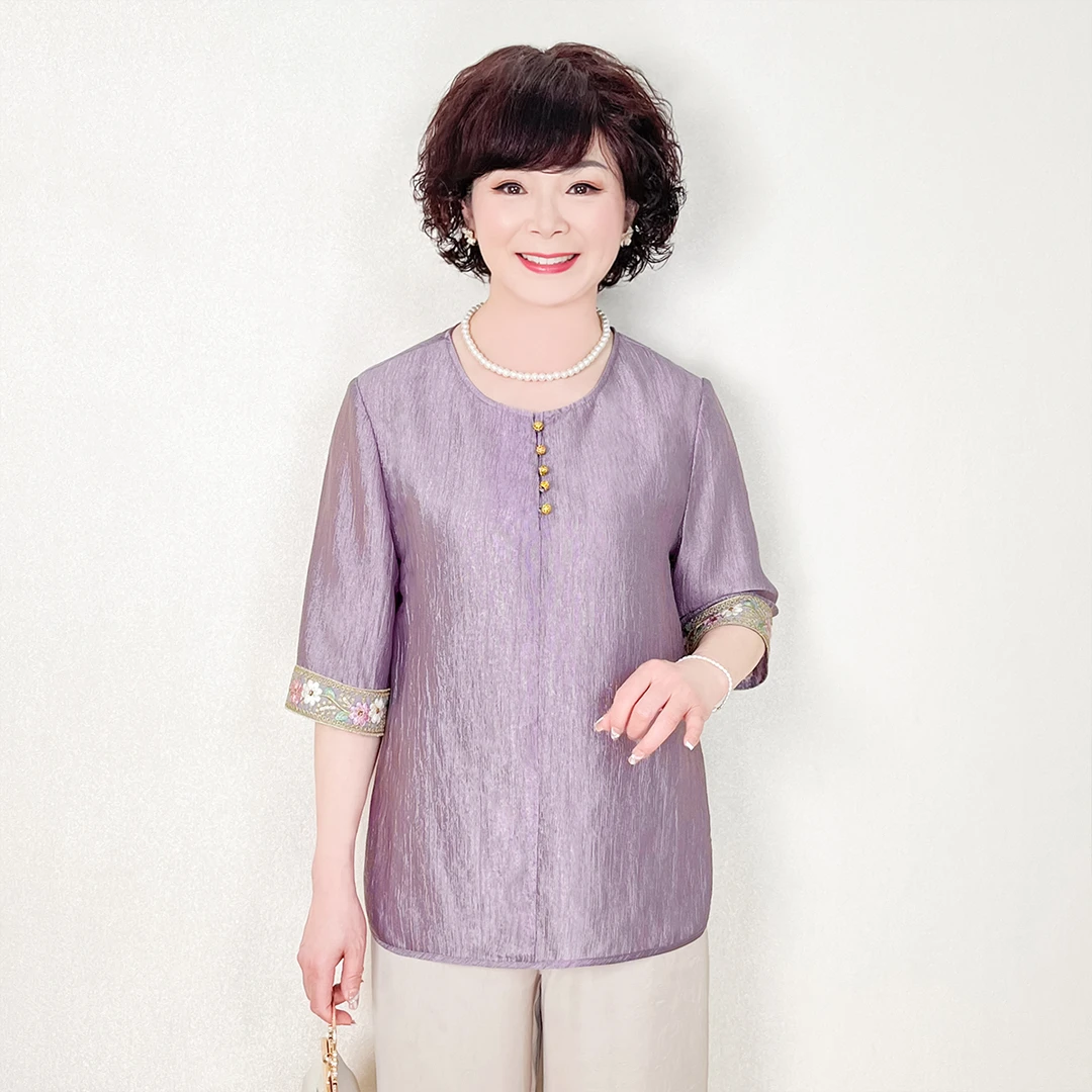 MUYUEZI/中年妈妈夏新款洋气中老年时尚大码遮肉显瘦妈妈装夏季