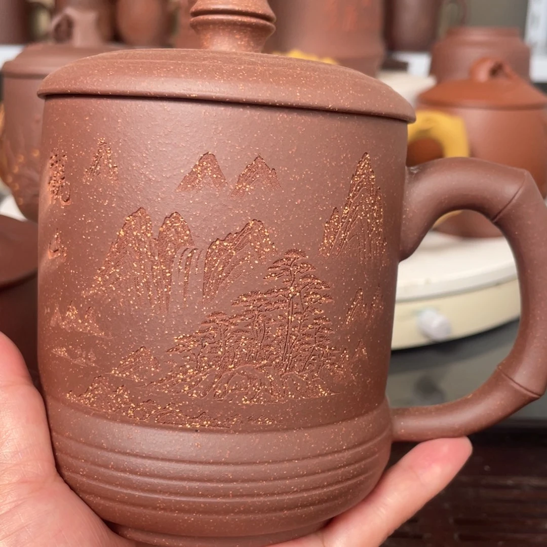 茶杯紫砂紫泥刻绘杯