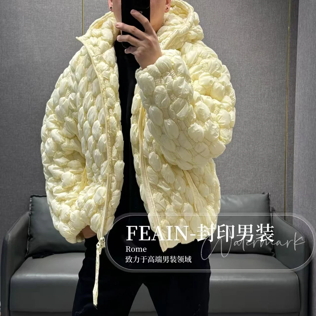 【鹅绒泡豆腐】高端潮牌全手工立体泡豆腐设计元素男士鹅绒服23933