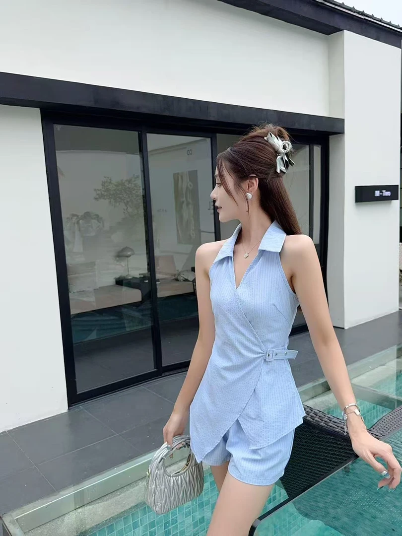 6208#夏季时尚气质法式洋气款两件套