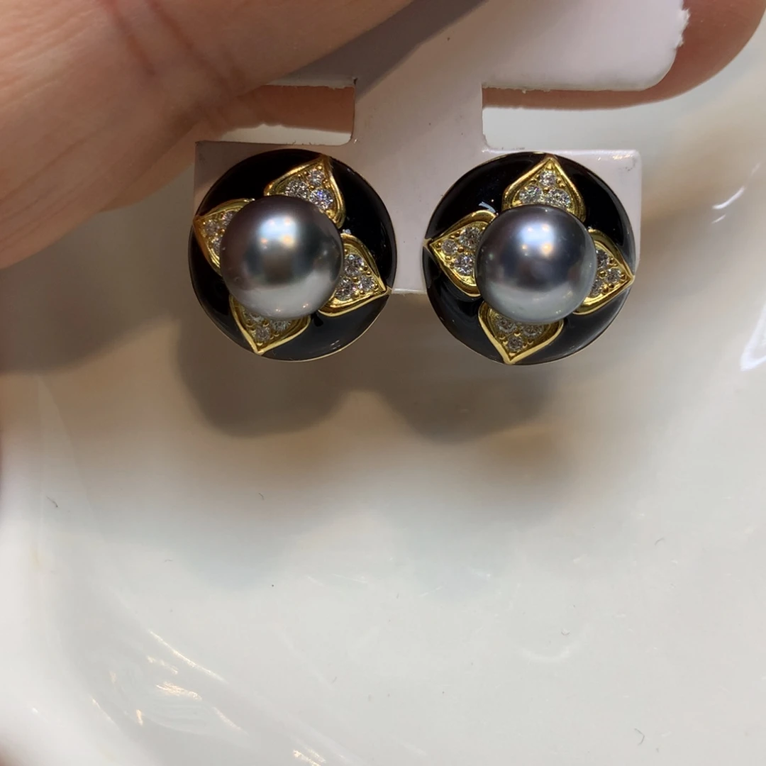 银S925镶嵌海水珍珠耳饰