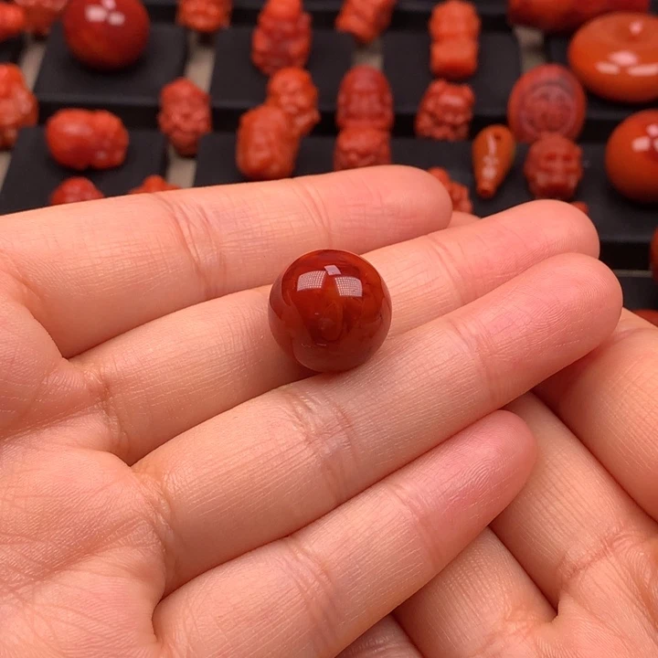 南红玛瑙未镶嵌火焰纹圆珠单珠15.2