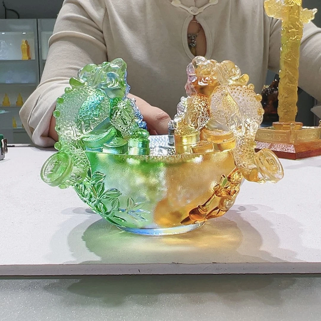 【闪购商品】手工艺品琉璃四方金蝉聚宝盆