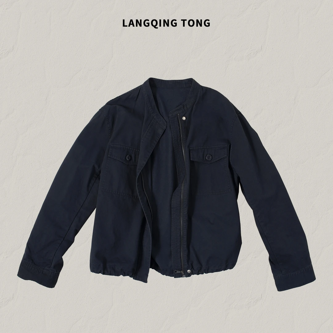 LANGQING 水洗纯棉双口袋拉链长袖外套44968#