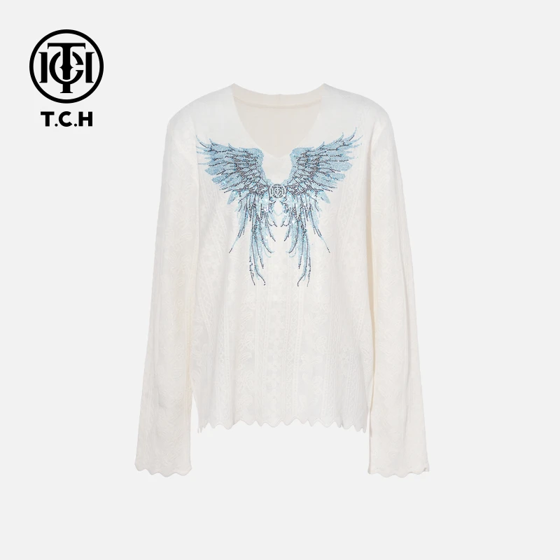 TCH烫钻工艺时尚休闲百搭翅膀针织衫女T75C09E1116轻奢tch