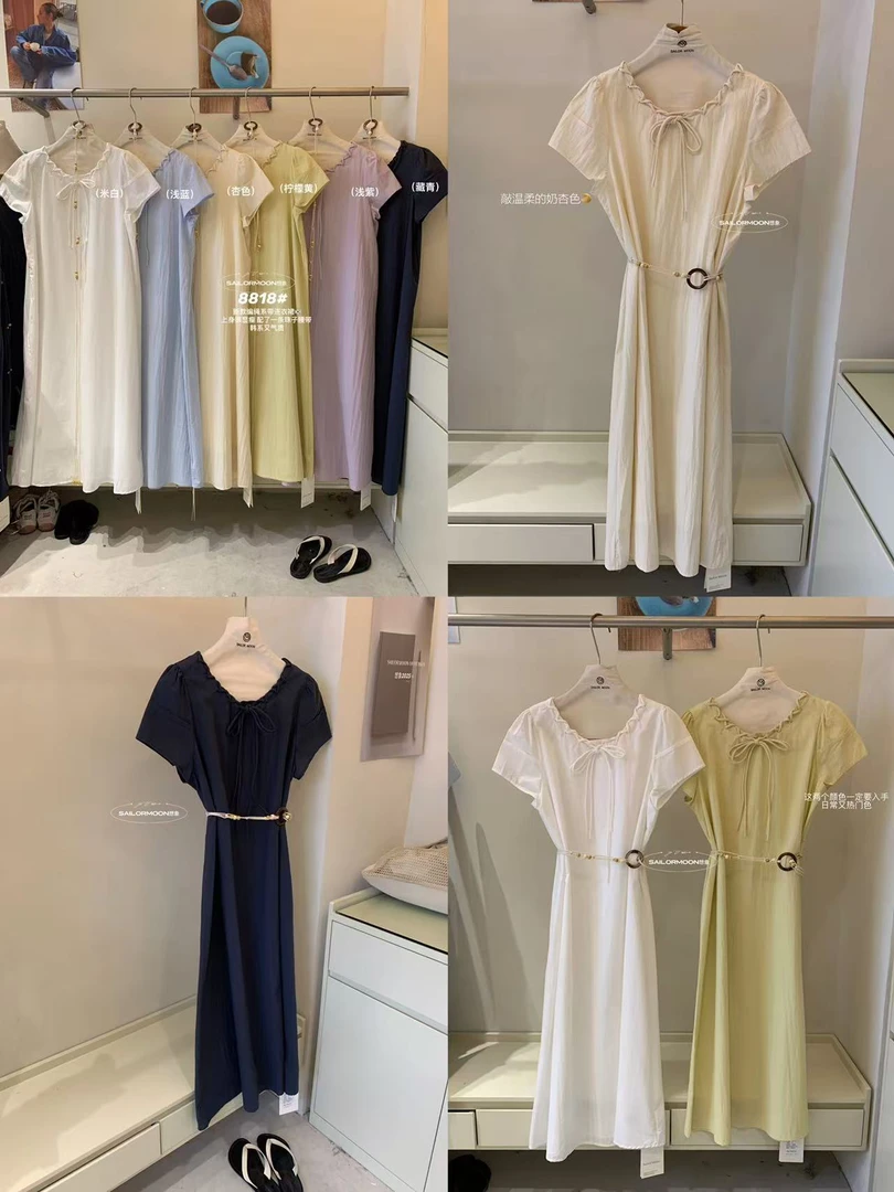 想象@8818 韩系气质小清新圆领系带连衣裙（配腰绳） 5-20