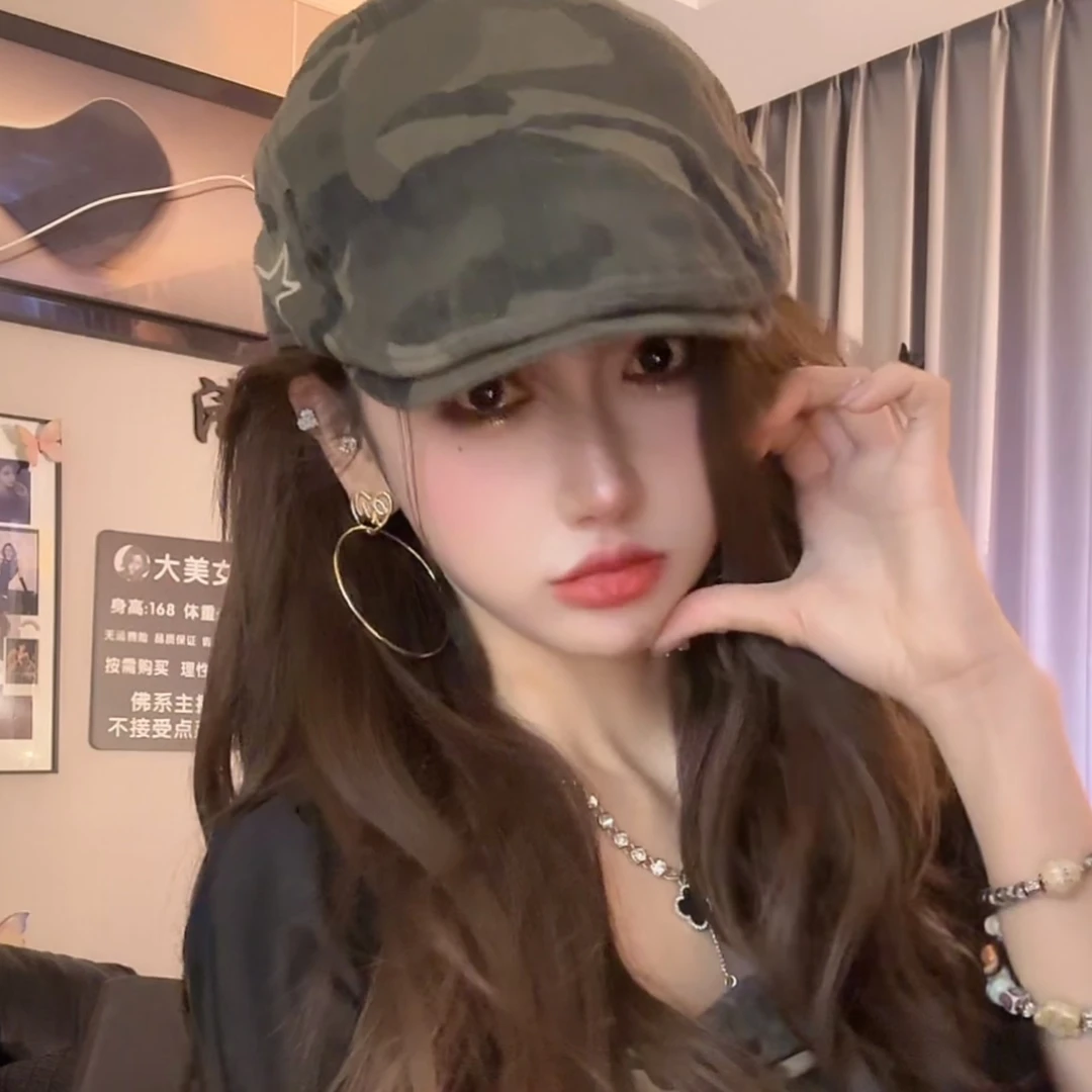 复古刺绣迷彩前进帽春夏必备白带显脸小蓓蕾文艺帽