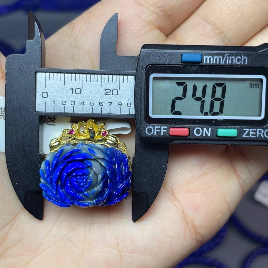 银S925镀金镶嵌青金石牡丹花吊坠