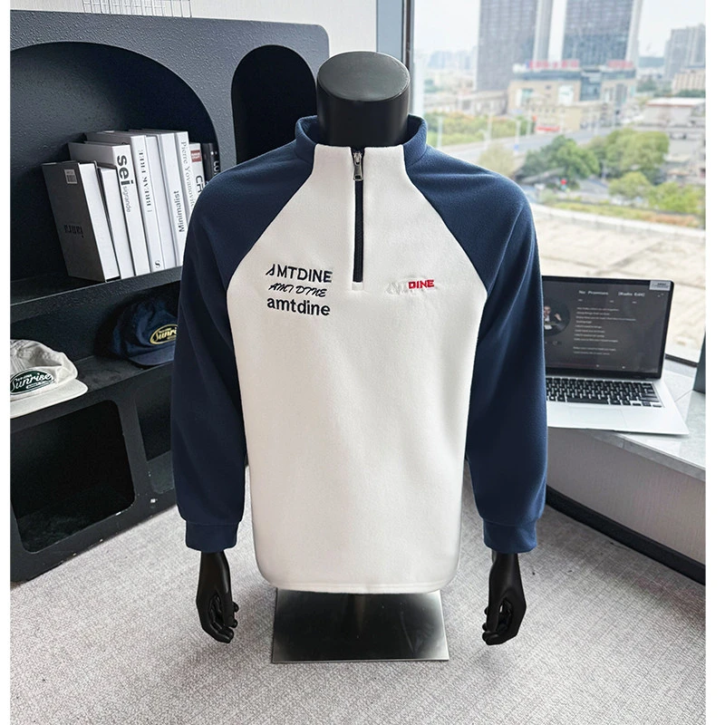 2025冬季粒绒拼接半拉链长袖保暖卫衣训练跑步健身内搭25XW9957