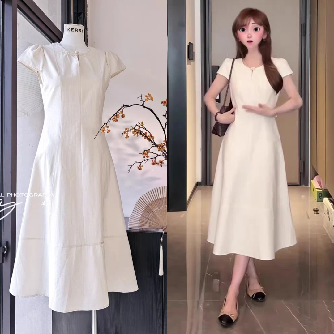 【庐州月】2025新款法式气质轻熟风白色连衣裙精致甜美风显白裙子