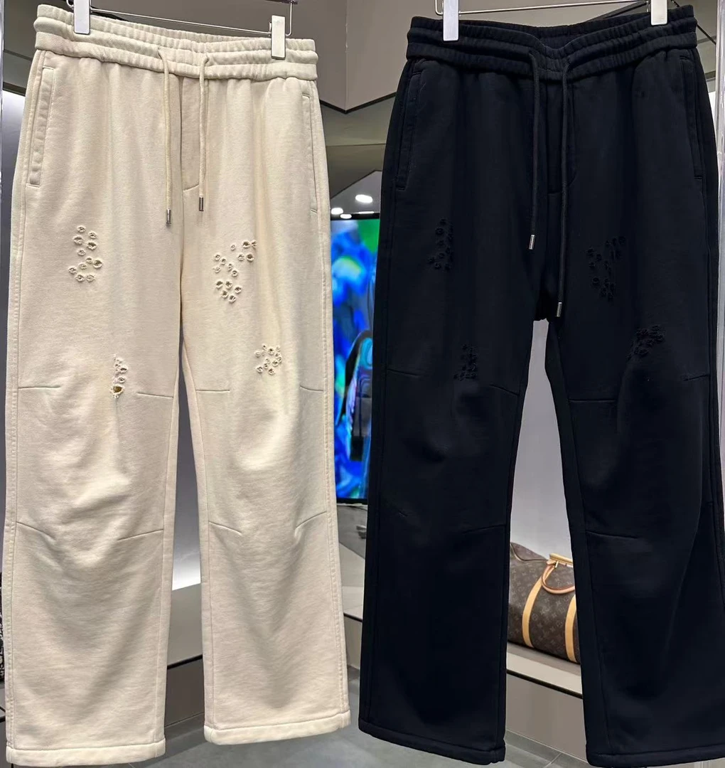 8058重磅毛圈棉  潮牌磨破弯刀男士 【卫裤】