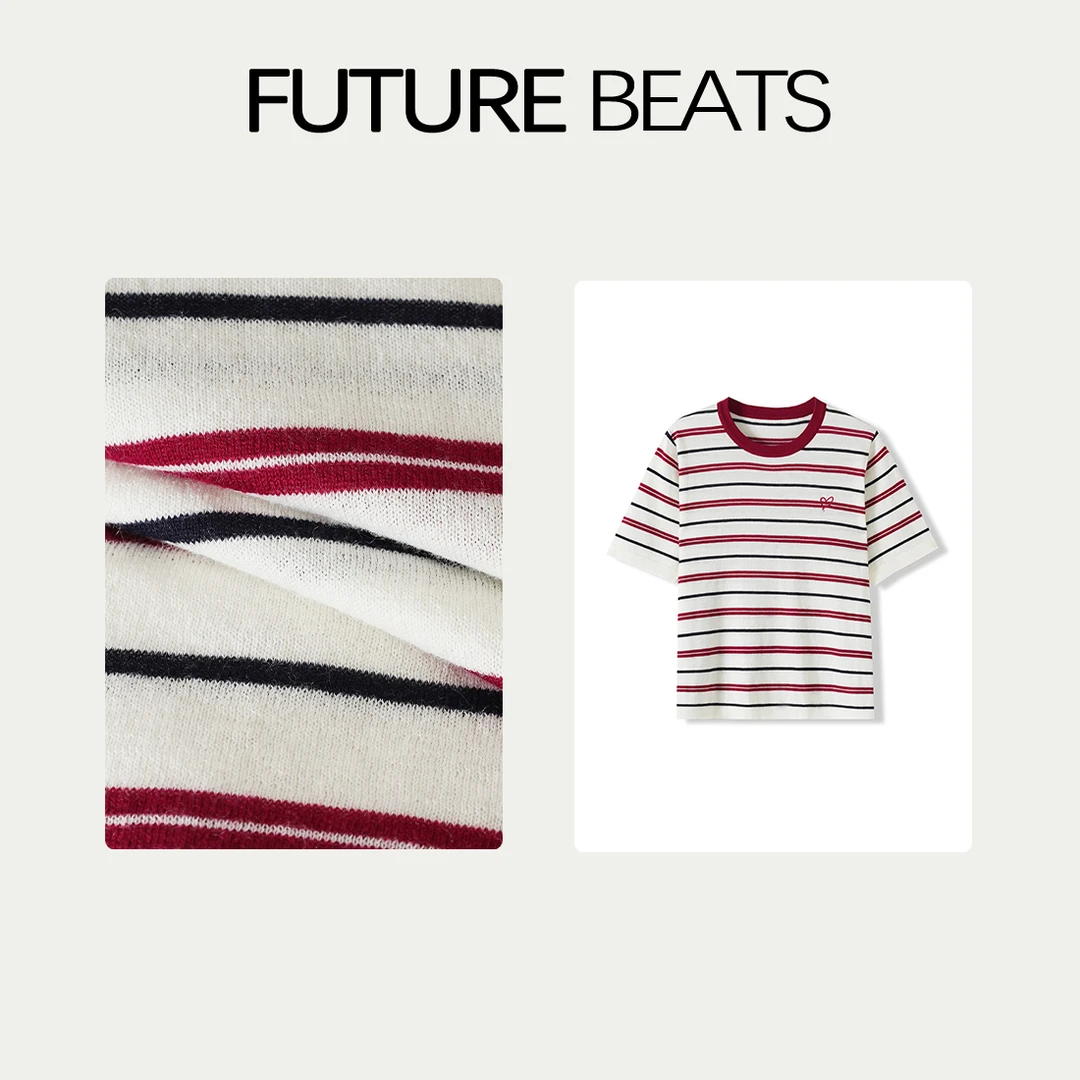 FUTURE BEATS夏季爱心条纹韩系宽松条纹短袖PYJ13470