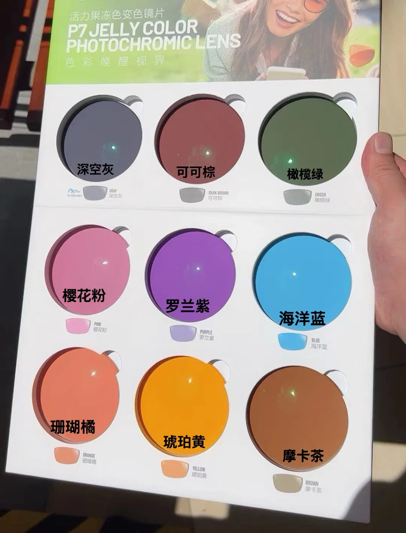 时尚果冻色系1.56变色镜片近视太阳光变色粉紫蓝橘黄茶灰绿棕